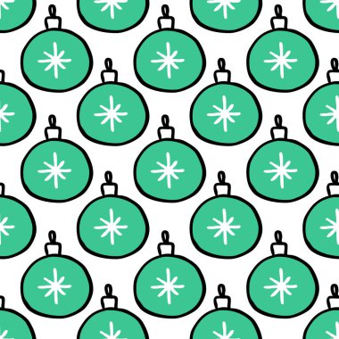 Noel ağacı oyuncağı kusursuz karalama deseni, vektör rengi çizimi