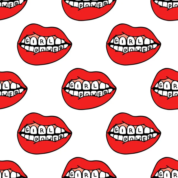 Dudaklar, kız gücü geleneksel dövmeler kusursuz karalama deseni, vektör rengi çizimi