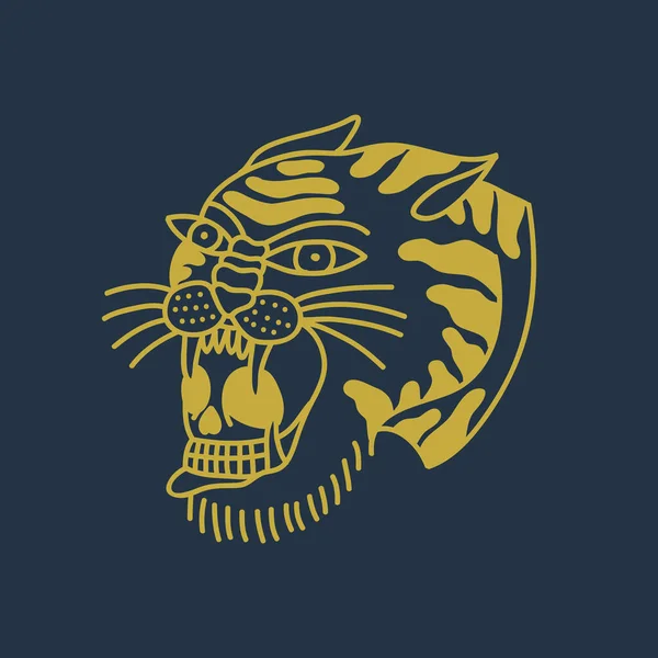 Icône Gribouillage Tigre Illustration Traditionnelle Couleur Tatouage — Image vectorielle