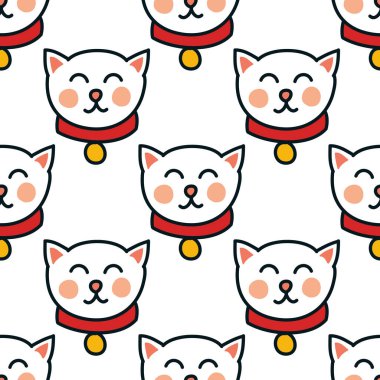 Maneki neko dikişsiz karalama deseni, vektör renk çizimi