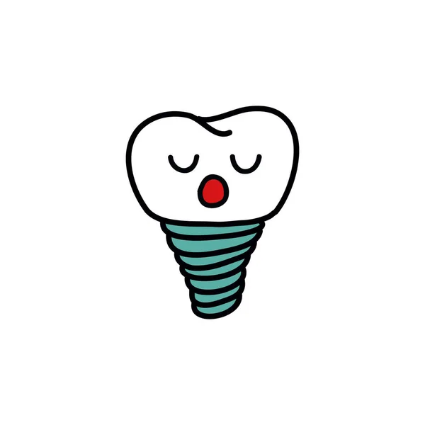 Doodle Symbol Für Zahnimplantate Vektor Farbabbildung — Stockvektor