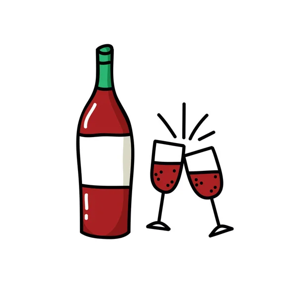 Garrafa Vinho Doodle Ícone Ilustração Cor Vetorial — Vetor de Stock