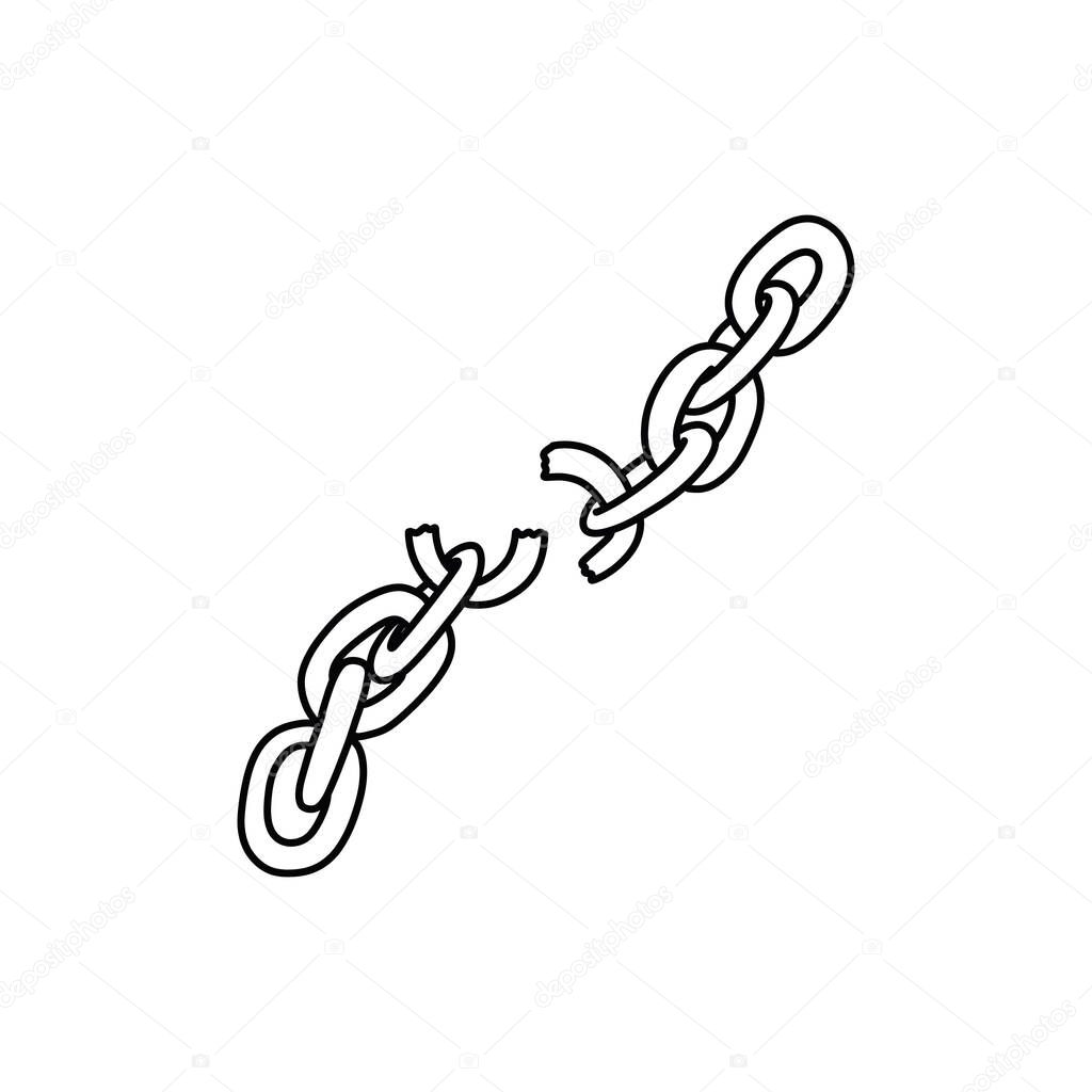 broken chain doodle icon, vector line illustration