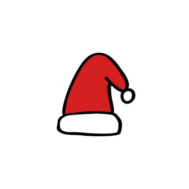 Noel Baba şapkası karalama simgesi, vektör rengi çizimi