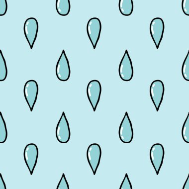 Su damlaları kusursuz karalama deseni, vektör rengi çizimi