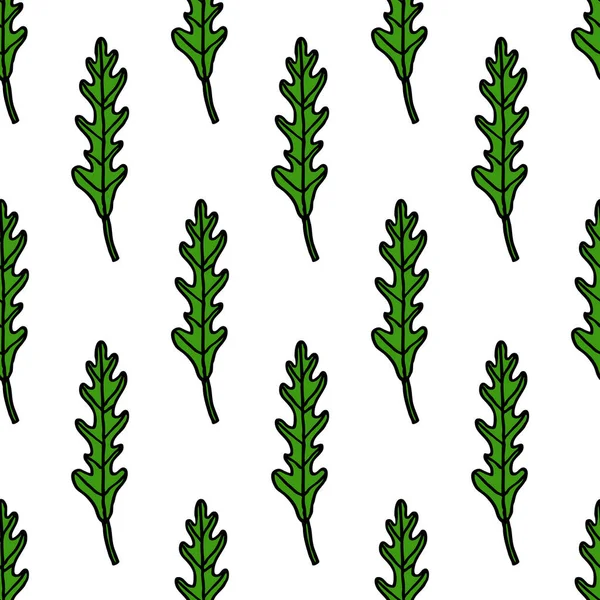 Arugula Rucola Sem Costura Doodle Pattern Ilustração Cor Vetorial — Vetor de Stock