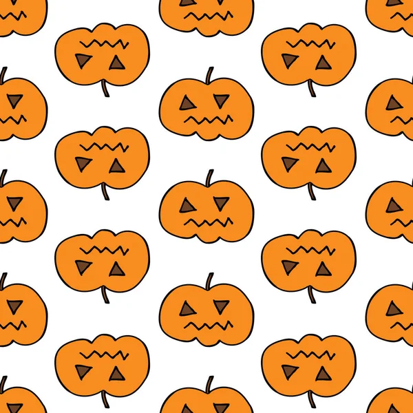 Halloween Pumpkin Seamless Doodle Pattern Vector Color Illustration — 스톡 벡터