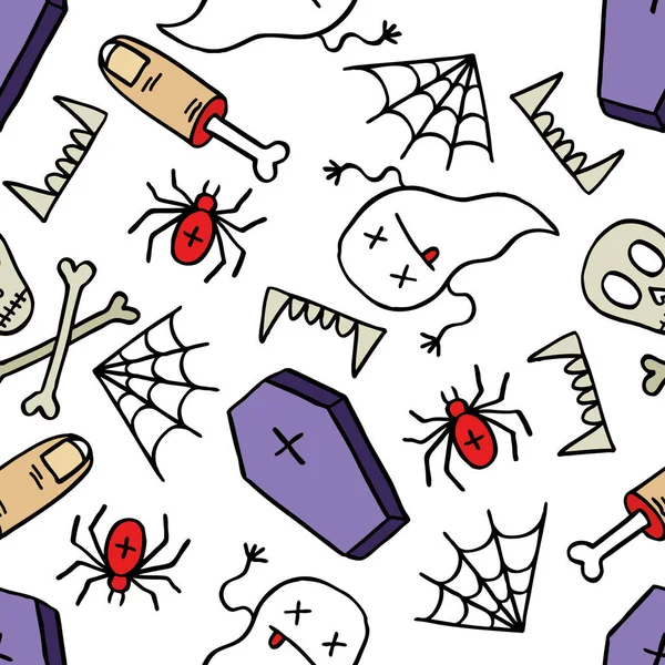 Halloween Seamless Doodle Pattern Vector Color Illustration — стоковый вектор