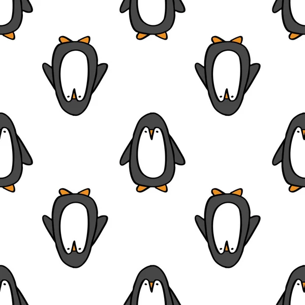 Пінгвін Безшовний Каракулі Візерунок Векторна Кольорова Ілюстрація — стоковий вектор