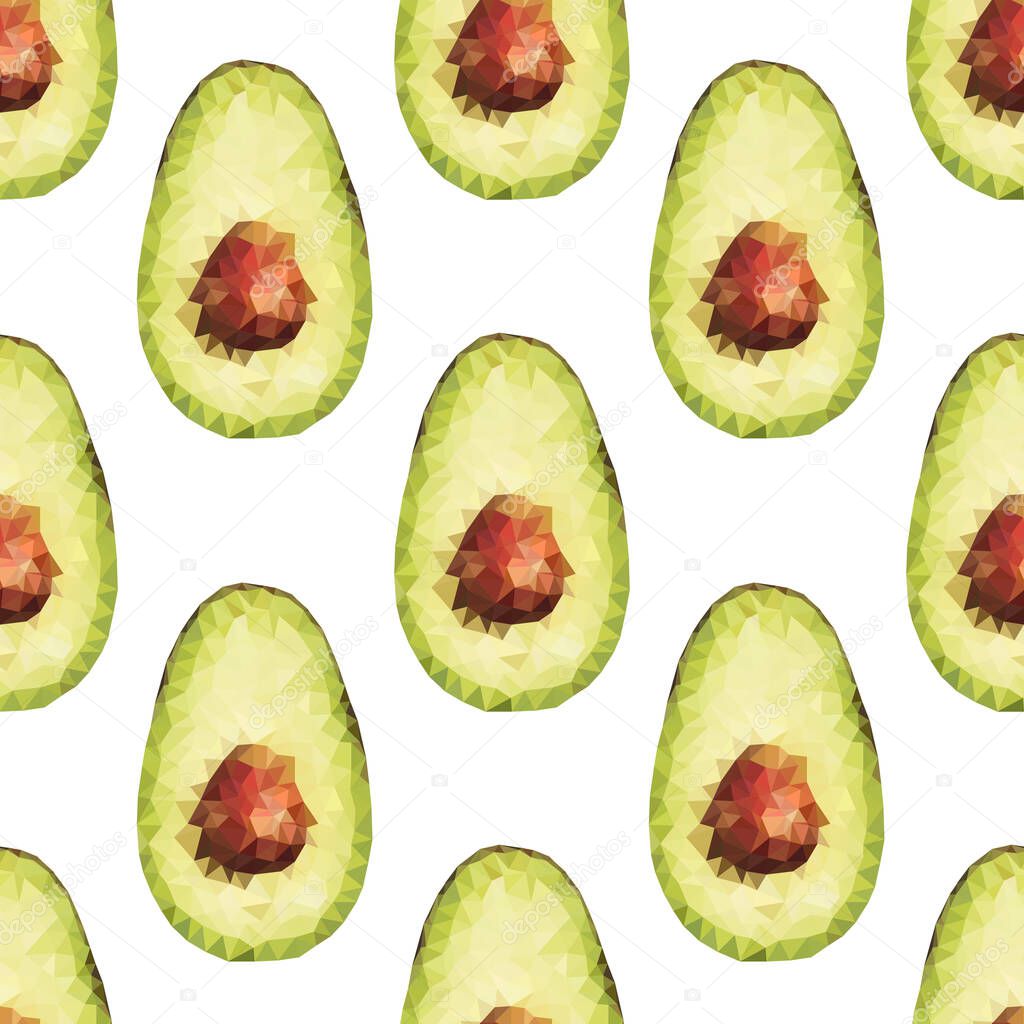 polygonal avocado seamless pattern, vector color illustration