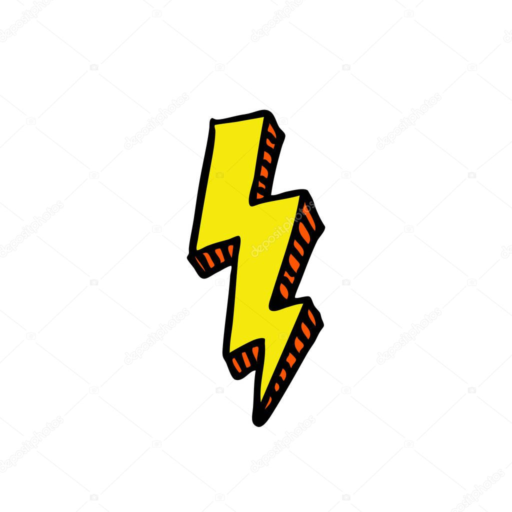 lightning doodle icon, vector color illustration