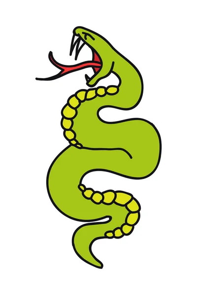 Традиционная Вспышка Татуировки Иконка Змеи Векторная Цветная Иллюстрация — стоковый вектор