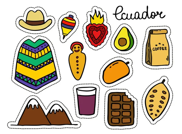 Ecuador Garabatear Iconos Tema Ecuatoriano Ilustración Color Vectorial — Archivo Imágenes Vectoriales