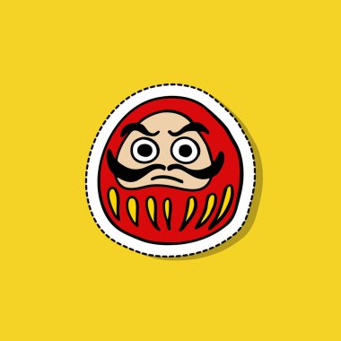 Daruma doodle ikonu. Geleneksel Japon bebeği, vektör rengi çizimi