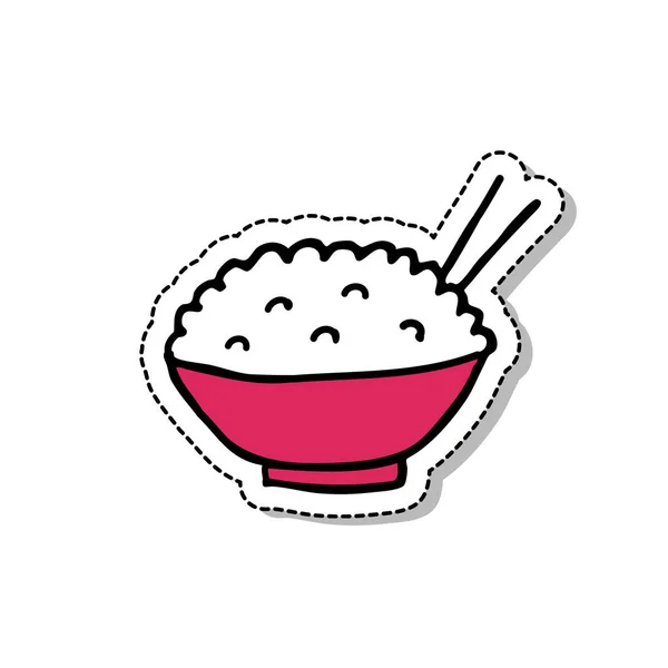 Ikona Čmáranice Rýže Hůlkami Izolované Bílém Pozadí Vektorové Barevné Ilustrace — Stockový vektor