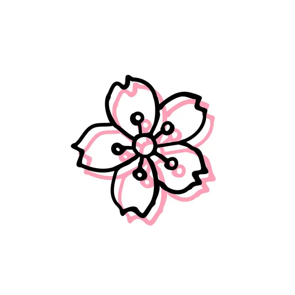 Icona Doodle Fiore Sakura Illustrazione Colori Vettoriale — Vettoriale Stock