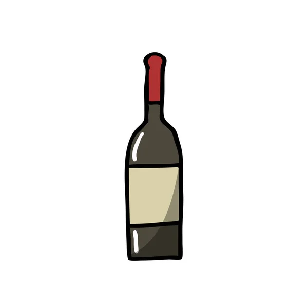 Flasche Wein Doodle Symbol Vektorfarbenillustration — Stockvektor