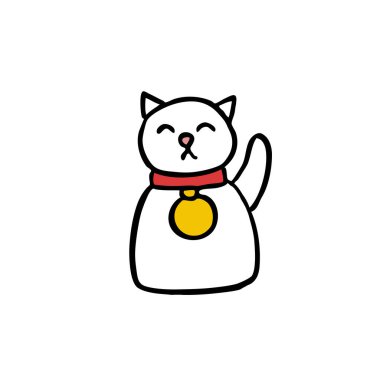 Manekineko doodle simgesi, vektör renk illüstrasyonu