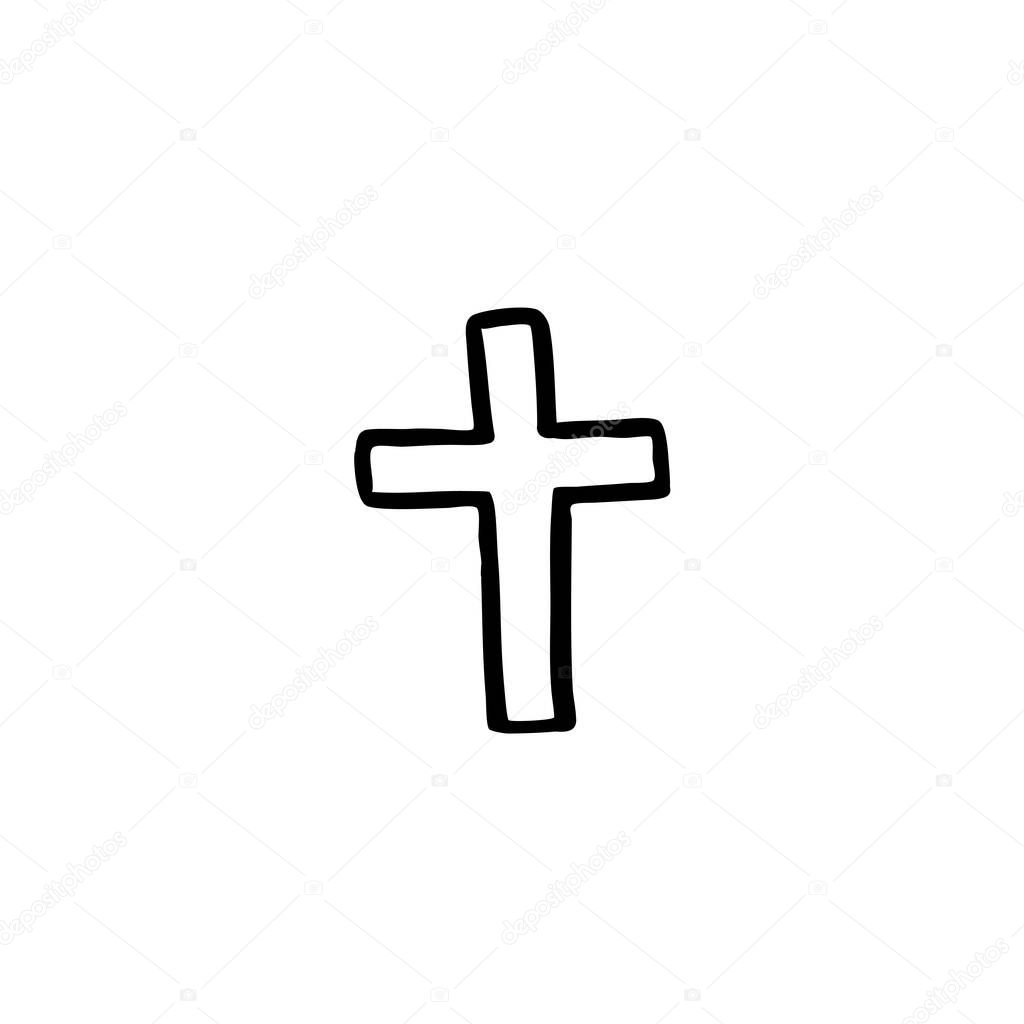 Christian cross doodle icon, vector color illustration