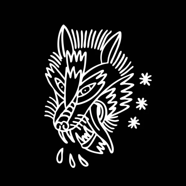 オオカミの伝統的なタトゥーのフラッシュベクトルカラーイラスト — ストックベクタ