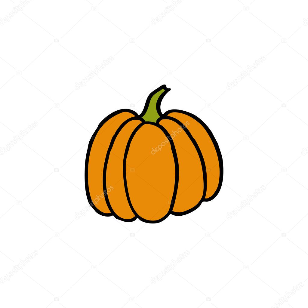 Pumpkin doodle icon, vector color illustration