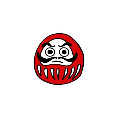 Daruma doodle ikonu. Geleneksel Japon bebeği, vektör rengi çizimi