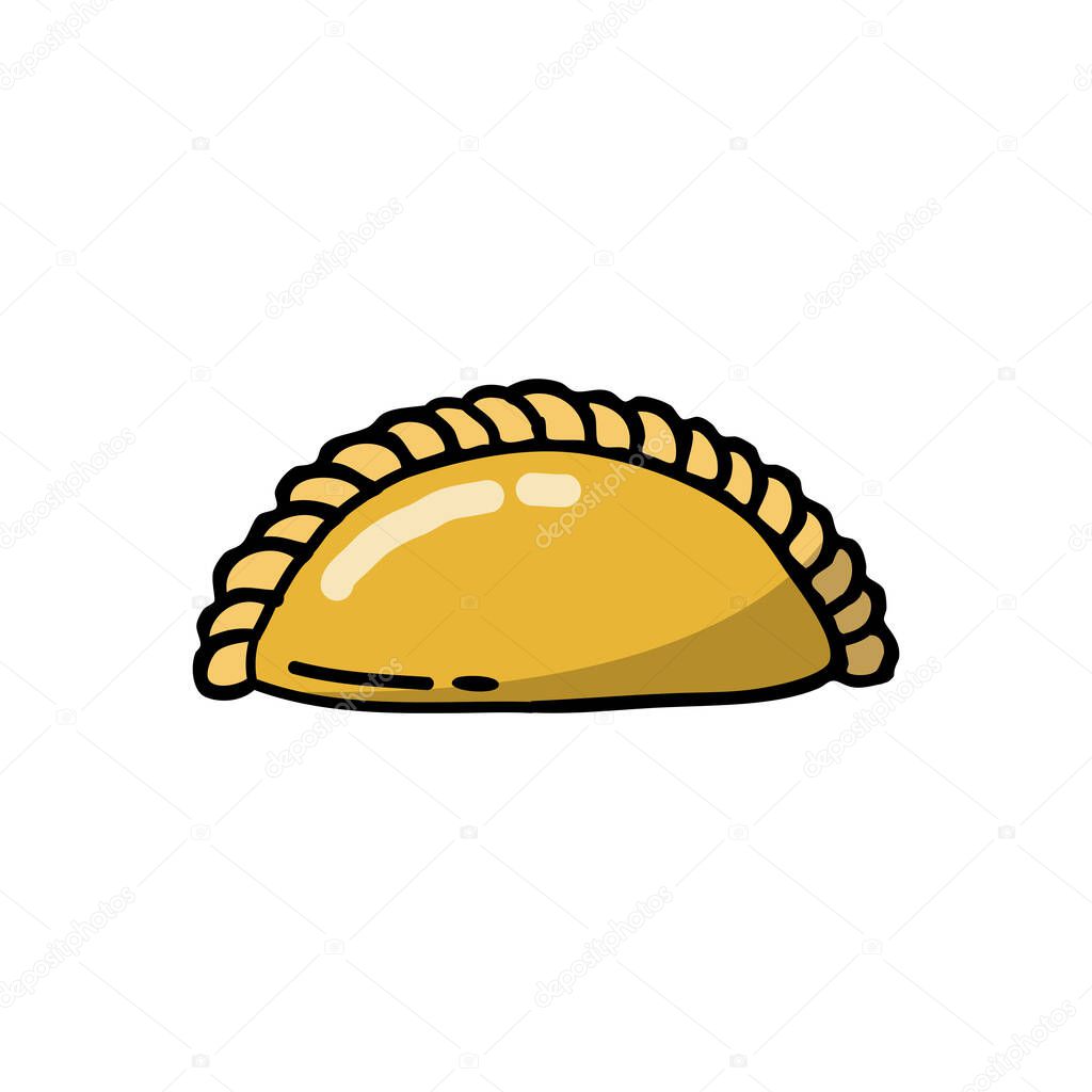 doodle icon. empanada. stuffed bread or pastry baked or fried in many countries of Latin America. vector illustration