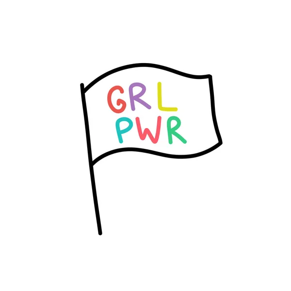 Dziewczyna Power Flag Ikona Doodle Iluzja Wektor — Wektor stockowy