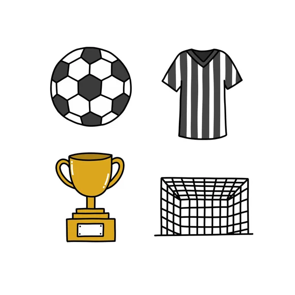 Fußball Doodle Symbole Gesetzt Vektor Illustration — Stockvektor