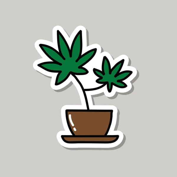 Marijuana Plant Doodle Icon Sticker Vector Illustration — Stock Vector
