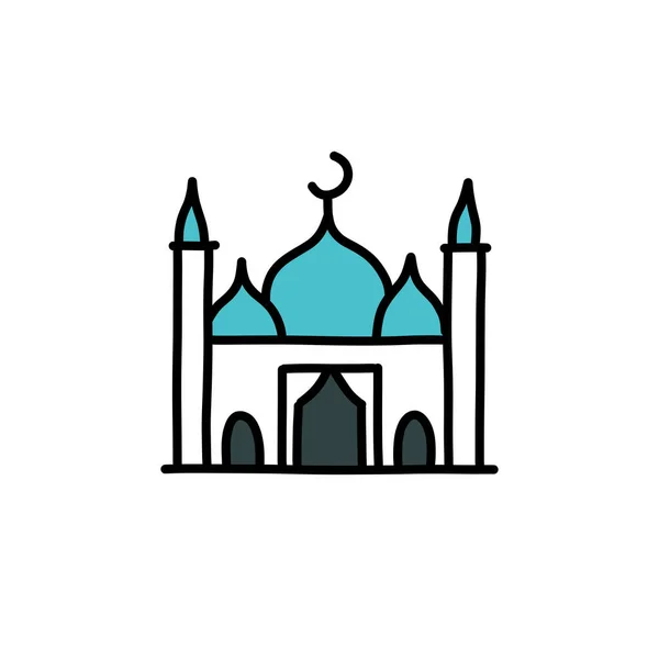 Moskee Doodle Icoon Vector Illustratie — Stockvector