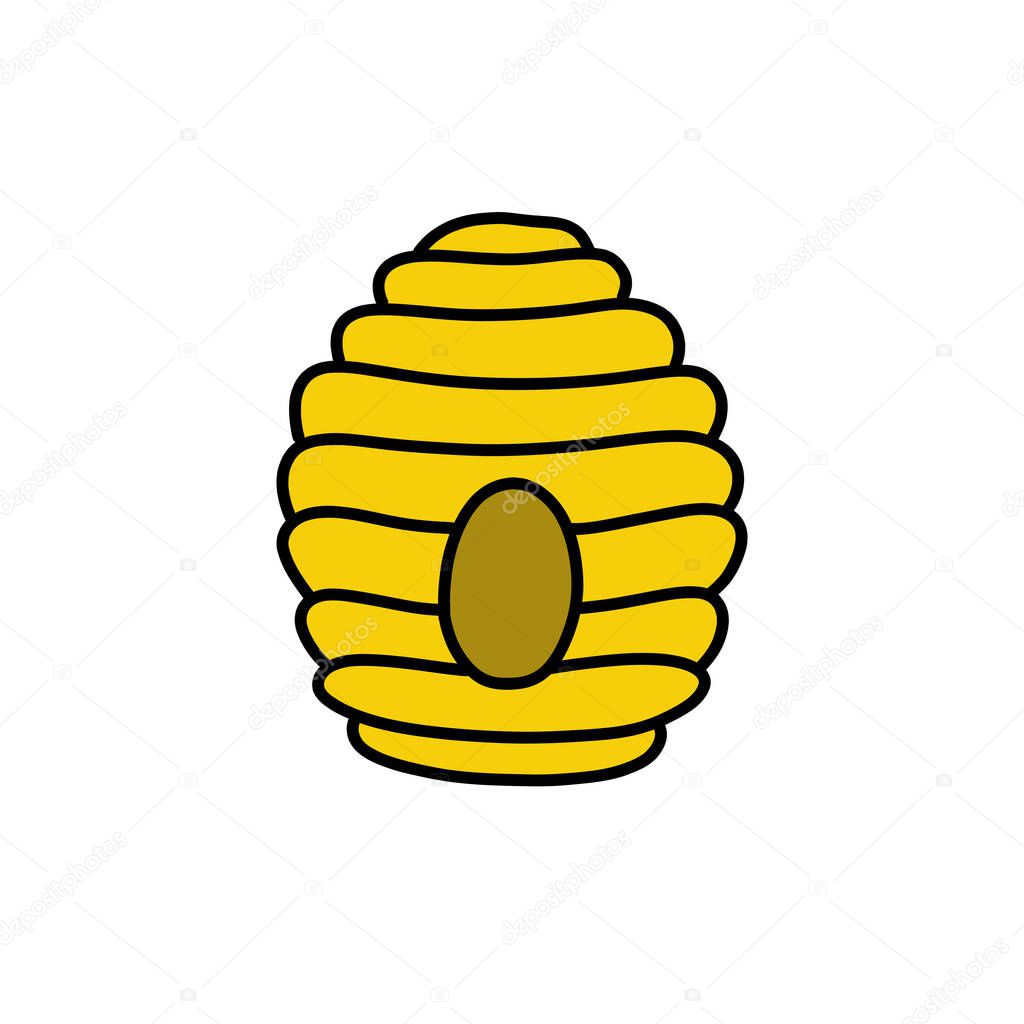 bee hive doodle icon, vector color illustration