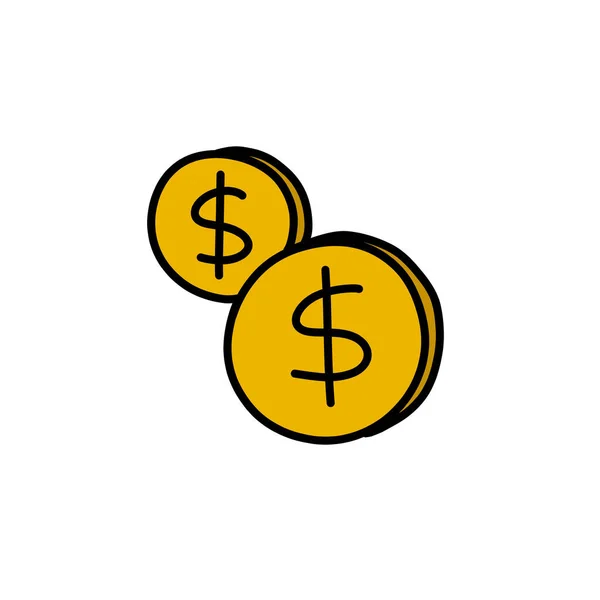 Monedas Garabato Icono Vector Ilustración — Vector de stock
