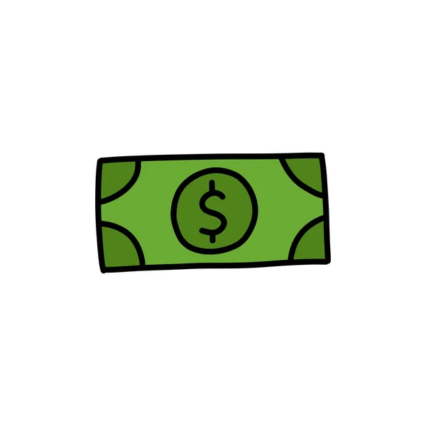 Dollar Billet Doodle Icône Illustration Vectorielle — Image vectorielle