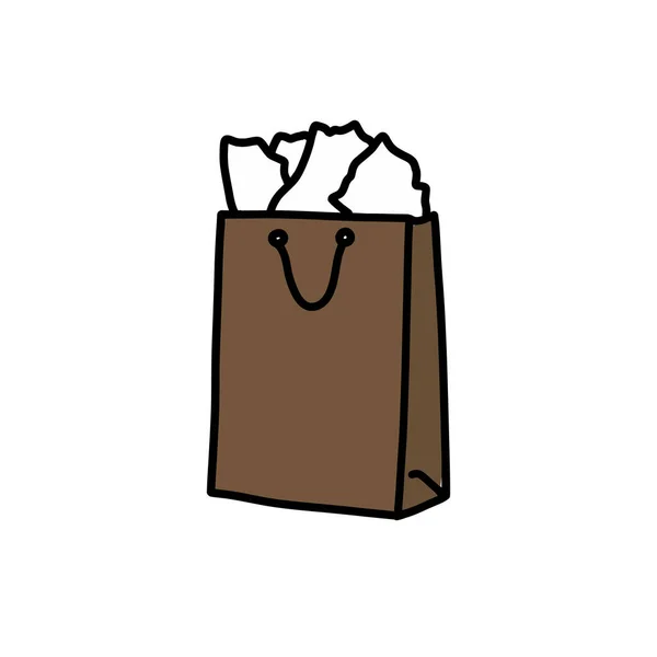 Bolsa de compras garabato icono, vector de color ilustración — Vector de stock