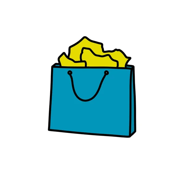 Ikona nákupní tašky čmáranice, vektorová barevná ilustrace — Stockový vektor