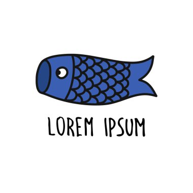 Koinobori doodle simgesi, vektör illüstrasyonu