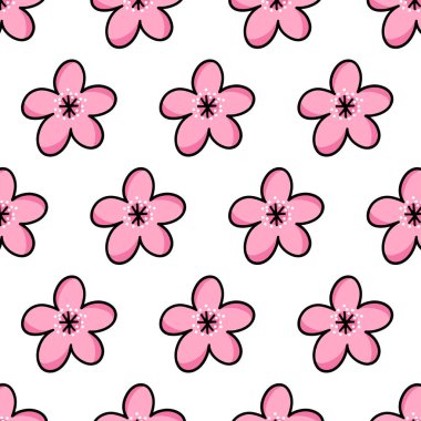 Sakura çiçeği dikişsiz karalama simgesi çıkartması, vektör illüstrasyonu