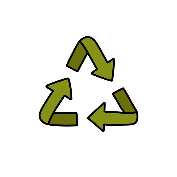 Ícone Doodle Símbolo Reciclagem Ilustração Vetorial — Vetor de Stock