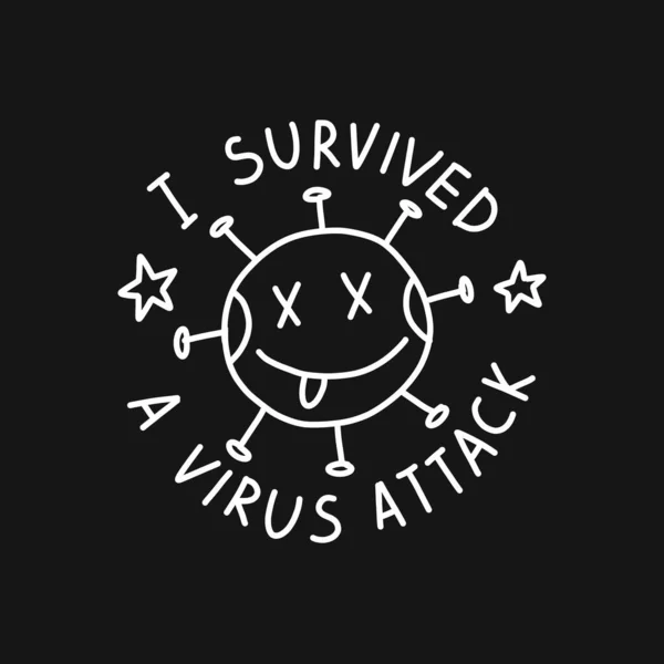 Survived Virus Attack Sticker Doodle Icon Vector Illustration — Stock Vector