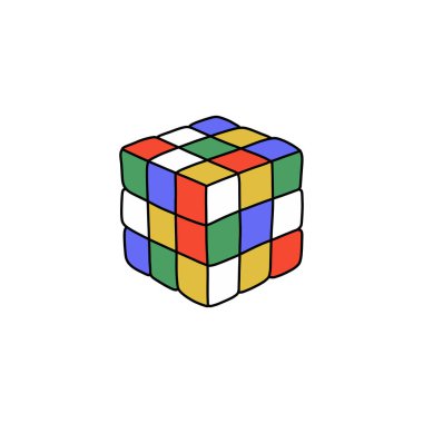 rubik küp karalama simgesi, vektör illüstrasyonu