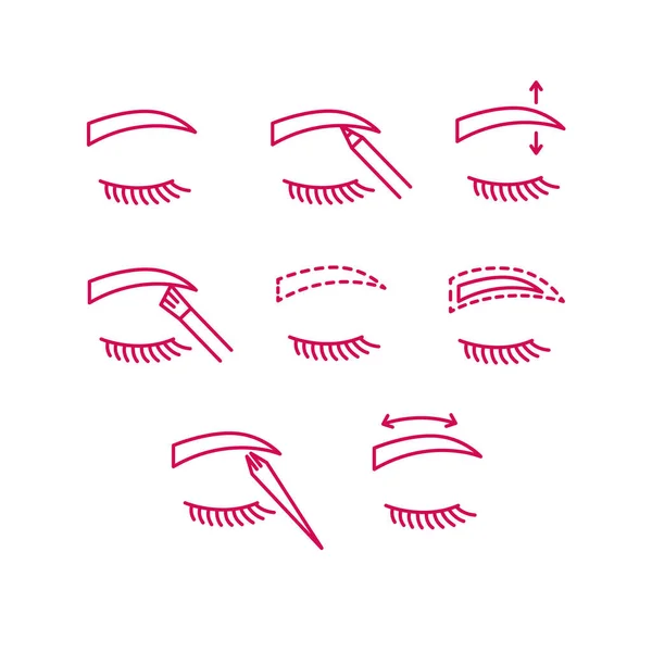 Eyebrow Contour Correction Beauty Tutorials Doodle Icons Set Vector Illustration — Stock Vector