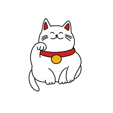 Maneki neko doodle simgesi, vektör illüstrasyonu