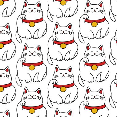 Maneki neko kusursuz karalama deseni, vektör illüstrasyonu