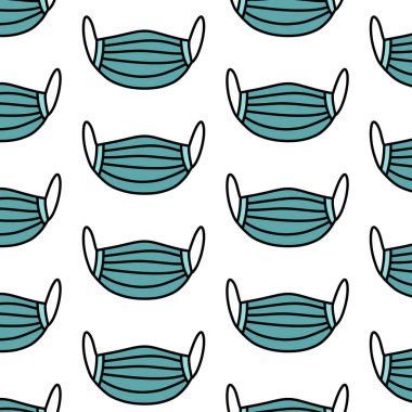 Tıbbi maske kusursuz karalama deseni, vektör illüstrasyonu