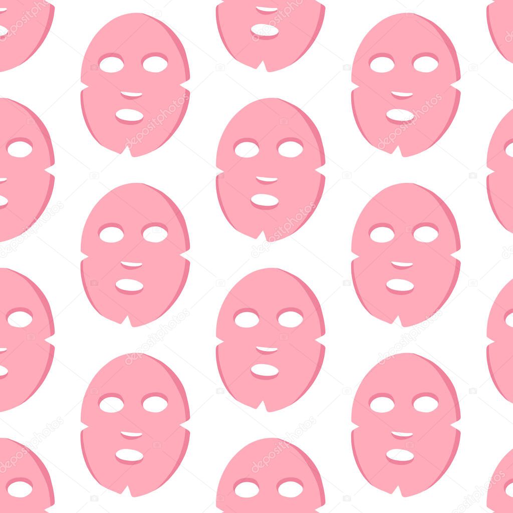 face sheet mask seamless doodle pattern, vector illustration