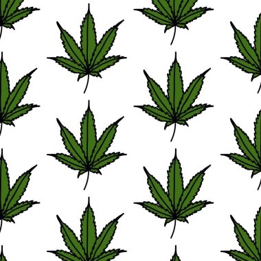 Marihuana yaprağı dikişsiz karalama deseni, vektör çizimi