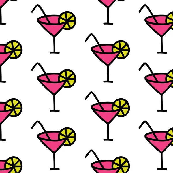 Cocktail Nahtloses Doodle Muster Vektorillustration — Stockvektor