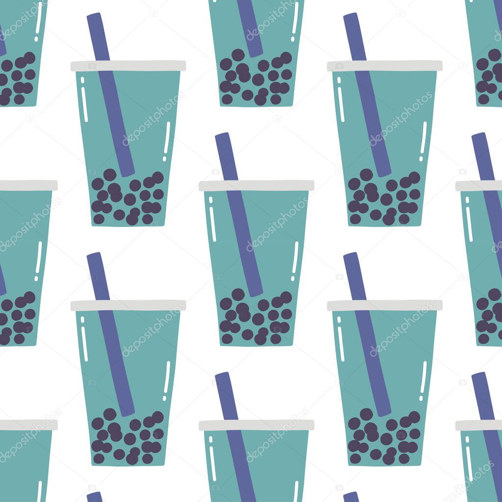bubble tea seamless doodle pattern, vector illustration