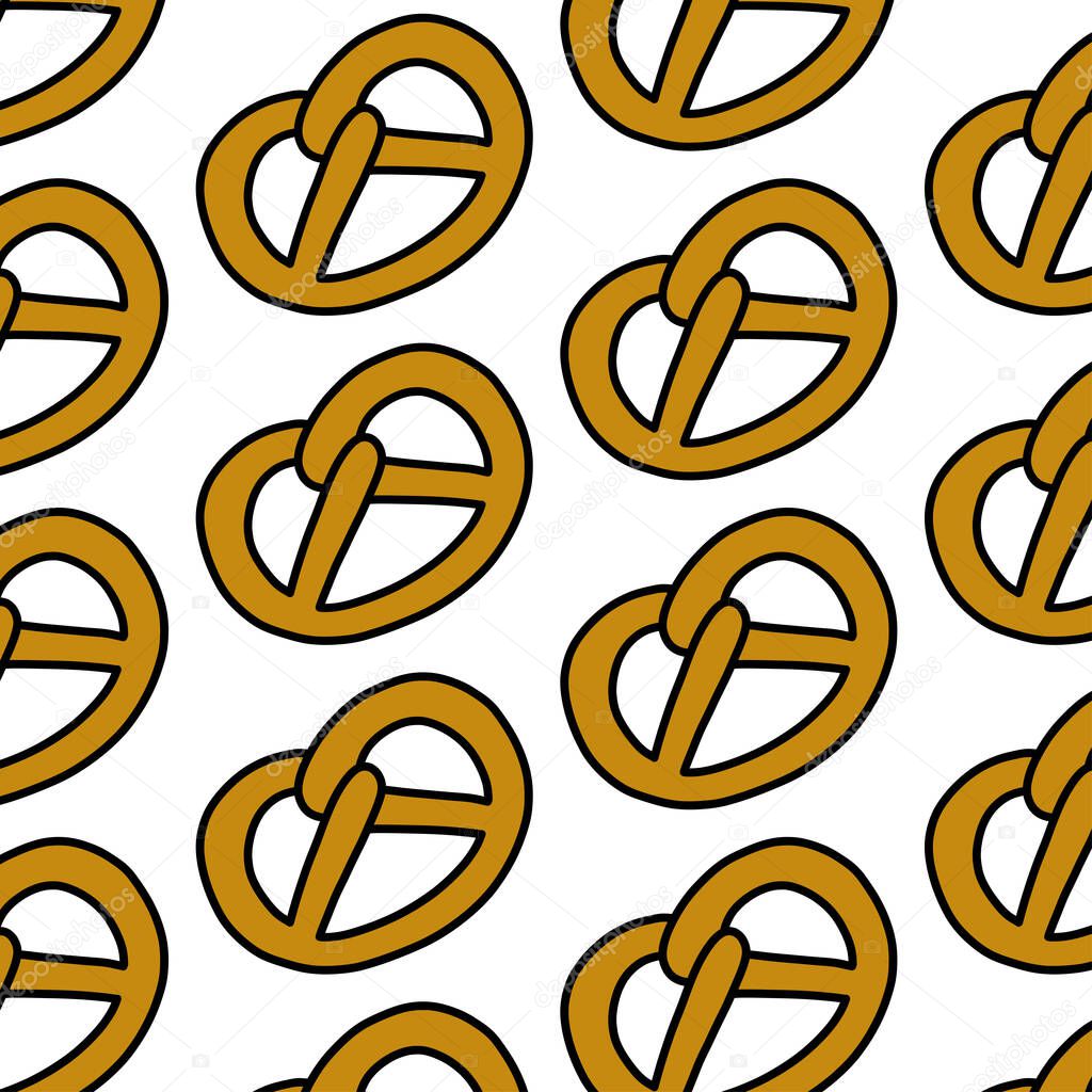 pretzel seamless doodle pattern, vector illustration